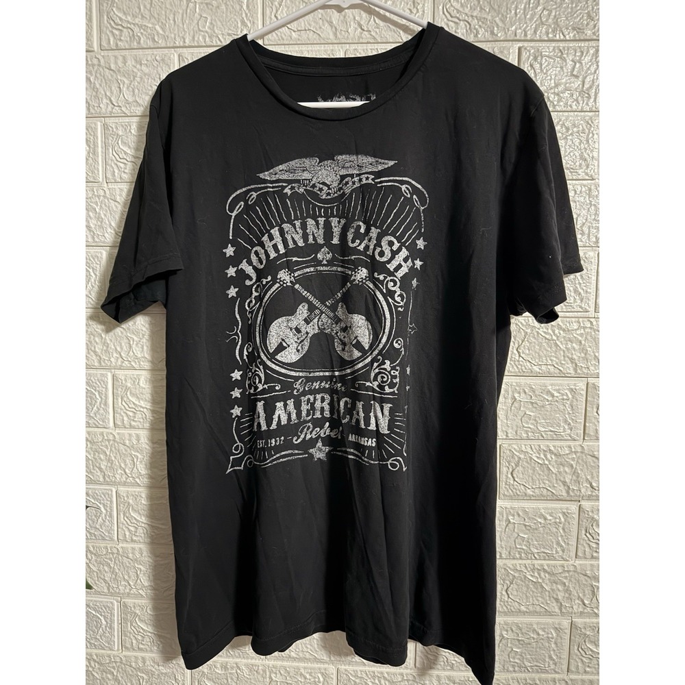 Johnny Cash American Rebel Graphic T-Shirt Black Mens Size L Band Music Tee